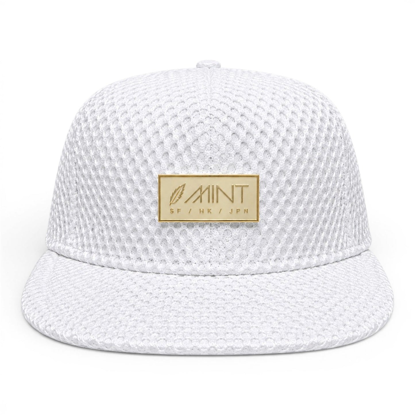 6 Panel Snap back Hat White Mesh Cap