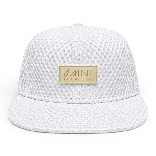 6 Panel Snap back Hat White Mesh Cap